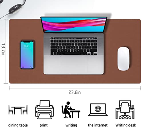 Aothia Double-Sided PU Leather Desk Pad - Non-Slip Large Mouse Pad & Desk Mat for Office, Home - Waterproof, Easy to Clean, Durable Dual-Sided Surface(Brown, 23.6" x 13.7") - color: Brown, size: 23.6" x 13.7"
