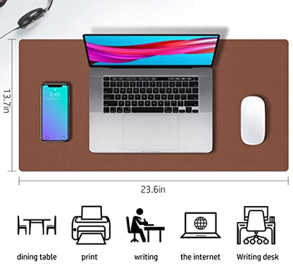 Aothia Double-Sided PU Leather Desk Pad - Non-Slip Large Mouse Pad & Desk Mat for Office, Home - Waterproof, Easy to Clean, Durable Dual-Sided Surface(Brown, 23.6" x 13.7") - color: Brown, size: 23.6" x 13.7"