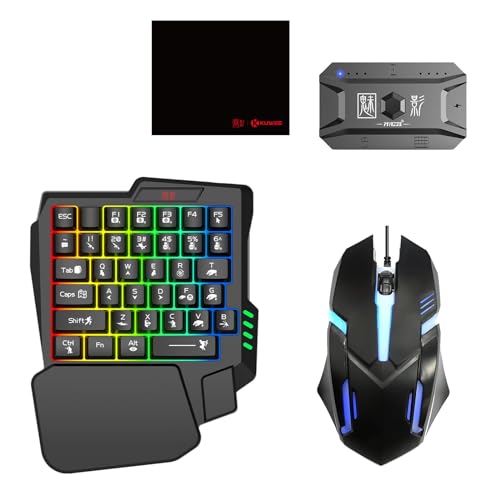 Docooler Half Hand Keyboard and Mouse Combo, 25 Keys Single Handed Wired RGB Keyboard and Gaming Mouse Converter, Support Customize Button, for Android, PC Gaming Player