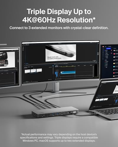 Belkin Connect Thunderbolt™ 4 Dock, 14-in-1 Docking Station 96W w/Triple 4K 60Hz Display Support, 40Gbps Data Transfer, 2.5Gb Ethernet Port, Daisy Chain up to 6 Devices, USB-C Laptop Expansion Hub