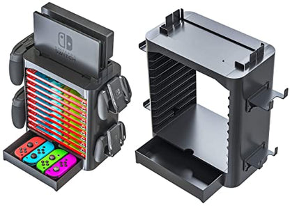 NS Compatible Nintendo Switch Games Holder, Nintendo Switch Stand - Black | Holds up to 10 Game Case & 4 controllers Game Disk Rack, Switch Holder Stand for Gamers, Nintendo Switch Accessories - color: Black