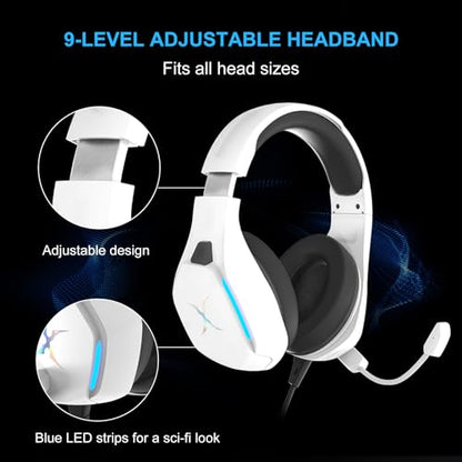 FOXXRAY BAL-67 Gaming Headset for PC, PS4, PS5, Xbox, Surround Sound, Wired Headphone with Noise Canceling Microphone, 50MM Dynamic Drivers, 3.5mm Audio Jack, Breathable Mesh Ear Cushions - White