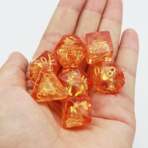 Haxtec Orange DND Dice Set, 7 Pcs Iridescent Resin Polyhedral RPG Dice | Fall D&D Dice with Velvet Bag, Role Playing Game, Rounded Edge, Compatible with Dungeons and Dragons, TTRPG Gifts - color: Orange