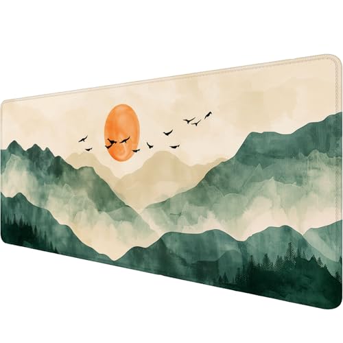 Mountains Desk Pad Mouse Pad Green Yellow Forest Landscape Mousepad XL Large Gaming Mouse Pad Laptop Keyboard Mat Desk Pad 31.5"x11.8" Office Home Decor for Women Girl - color: Mountains_018, size: 11.8" x 31.5"