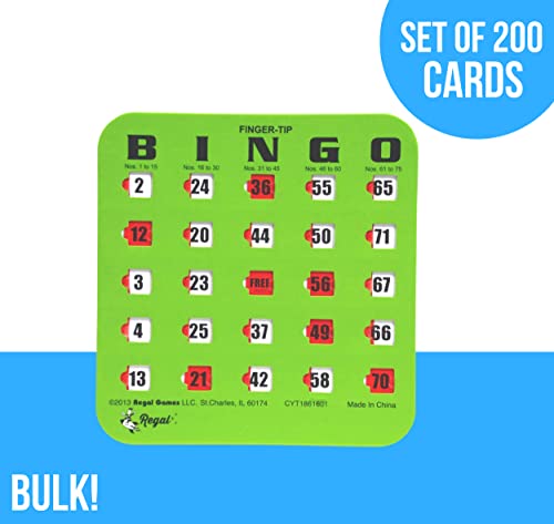 Regal Bingo Bulk Bingo Cards with Sliding Windows - Reusable Large Print Bingo Game Cards for Adults Large Group - 200 Pack, Green - color: Green, size: 200 Cards