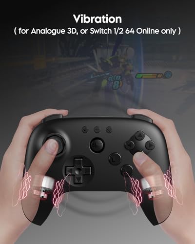 8Bitdo 64 Bluetooth Controller for Analogue 3D, Switch, Switch 2, Windows, Android – Hall Effect Joystick, Vibration, Turbo Function – Black - color: Black