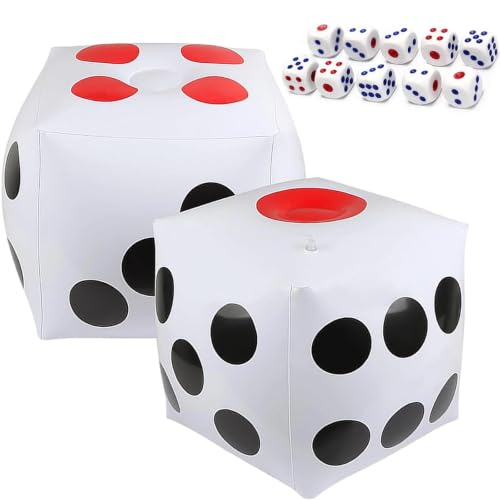 13" Jumbo Inflatable Dice, 2pack Outdoor Fun Giant Inflatable Dice Set and 12mm 10pcs Dice for Indoor and Outdoor Broad Game, Ludo and Pool Party | Includes 12mm 10pcs Dice, Indoor and Outdoor, Broad Game, Ludo and Pool Party