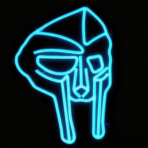 Mask Neon Sign, Blue Hip Hop Icon Wall Light, Inspired by Underground Rap Legend, MF DOOM Tribute Art, Cool LED Decor for Music Room & Man Cave (15.7"x11.4") - color: MF