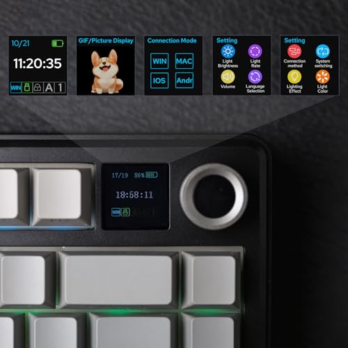 EPOMAKER X Aula F75 MAX Wireless Mechanical Keyboard with TFT Screen and Knob, Gasket Gaming Keyboard in 75% Layout, Hot Swappable, RGB Backlight, for PC/Mac/Linux (Black Gradient) - color: Black Gradient