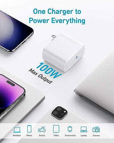 Anker Laptop Charger, Compact Foldable 100W USB C Charger with 5FT Cable | High-Speed for MacBook Pro/Air, Samsung Galaxy, iPhone 17/16, iPad Pro, and More - color: Arctic White