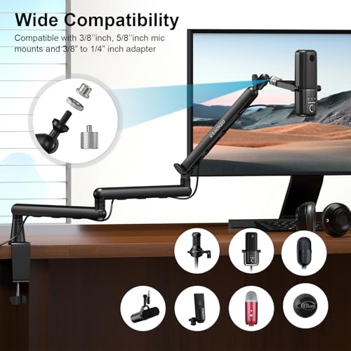 Microphone Arm,Aokeo AK-55i Desk Low Profile Adjustable Mic Boom Arm Stand,Suitable For Blue Yeti,Snowball iCE, HyperX QuadCast,SoloCast,Elgato Wave,Etc - color: AK-55i