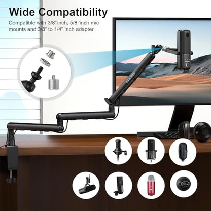 Microphone Arm,Aokeo AK-55i Desk Low Profile Adjustable Mic Boom Arm Stand,Suitable For Blue Yeti,Snowball iCE, HyperX QuadCast,SoloCast,Elgato Wave,Etc - color: AK-55i