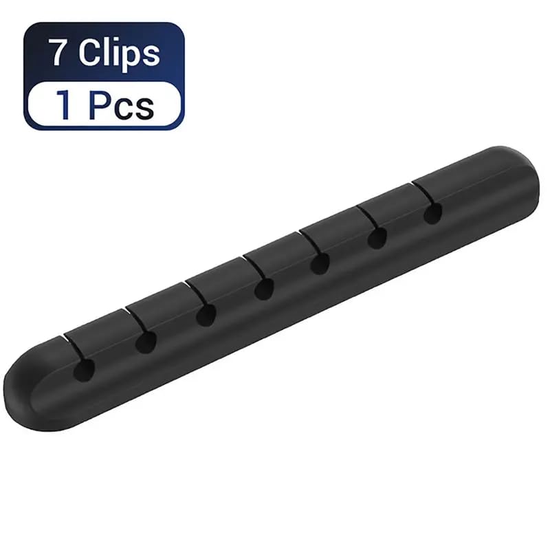 Universal Desktop Data Cable Fixing Clip,Multi functional wire organizer, cable tray USB data cable fixed hub, essential tool for daily life - color: Black（7 card slots ）