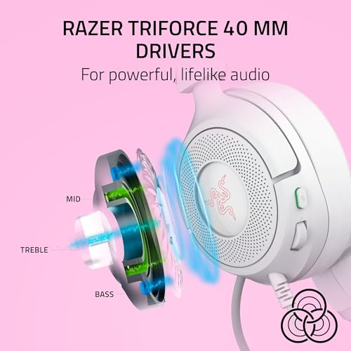 Razer Kraken Kitty V3 X Wired Gaming Headset, Kitty Ears, White | HyperClear Cardioid Mic, 40 mm Drivers, 7.1 Surround Sound, Comfy Ear Cushions, Cross-Platform via 3.5mm PC, PS5, Xbox - color: Mercury White