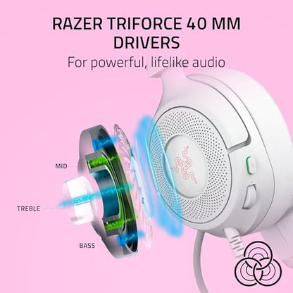 Razer Kraken Kitty V3 X Wired Gaming Headset, Kitty Ears, White | HyperClear Cardioid Mic, 40 mm Drivers, 7.1 Surround Sound, Comfy Ear Cushions, Cross-Platform via 3.5mm PC, PS5, Xbox - color: Mercury White