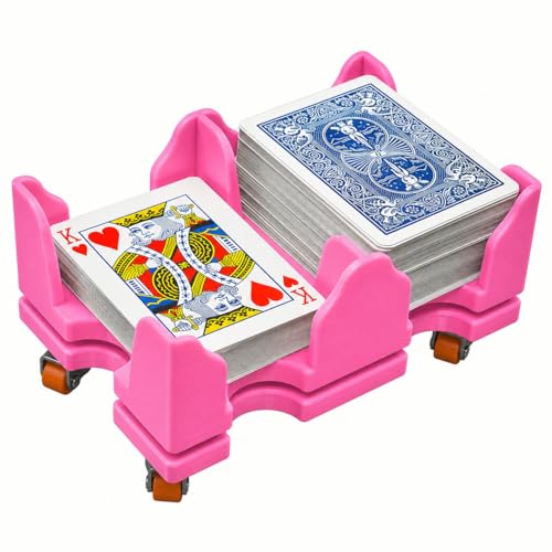 Card Holder - 4 Deck Plastic Revolving Card Game Holder Playing Cards Tray Rotating 360° Organizes Multiple Decks for Canasta, Poker and More | Lightweight, Durable with Smooth Rotation - color: Hot Pink