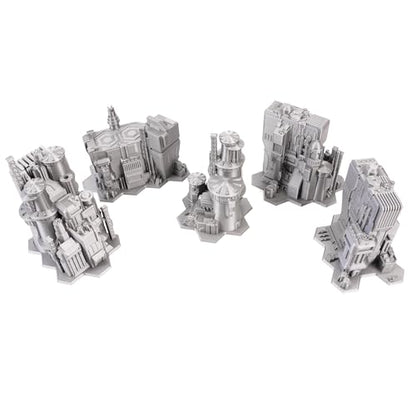 Tabletop Terrain 6mm Sci-Fi Cityscape Bundle 3 with Hexes for Miniatures Games Such as Epic Battletech Adeptus Titanicus (Bundle 3 with Hexes) - size: Bundle 3 with Hexes