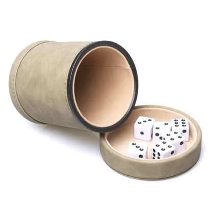 Brown Suede Faux Leather Dice Cup with Lid, Soft Felt Interior Quiet Dice Shaker Cup with 6 Dice for Liars Dice/Farkle/Yahtzee Games, 1 Pack - color: Suede Brown