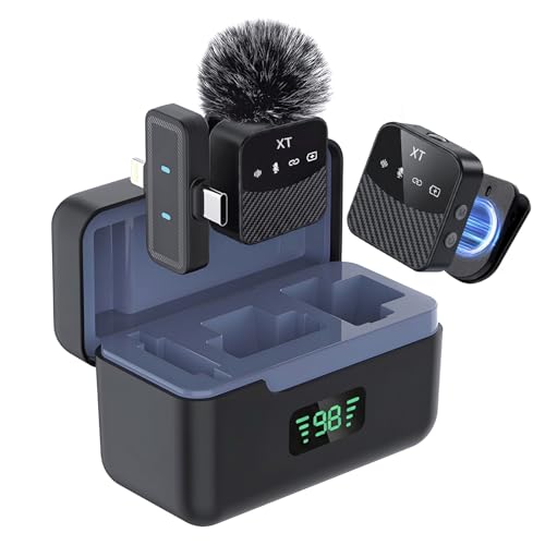 Wireless Lavalier Microphone, Mini Compact Lapel Mic with Magnetic Clip & Charging Case, 25H Long Battery Life, Noise Reduction, Dual Interface for iPhone Android Video Recording Vlogging Podcast - color: MS9