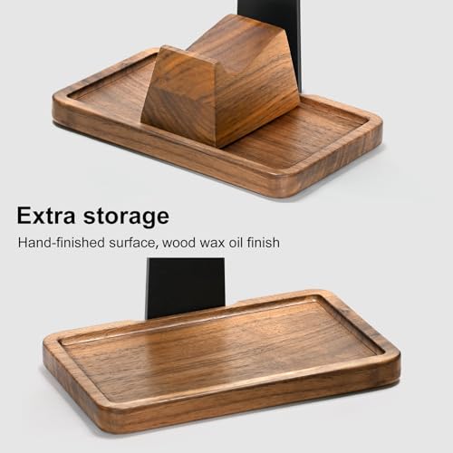 UPERGO Walnut Headphone Stand with Controller Holder & Storage Base | Solid Wood Grain, Gear & Charger Storage, Gamer Gift for PS5 Xbox Controllers, Desk Accessories