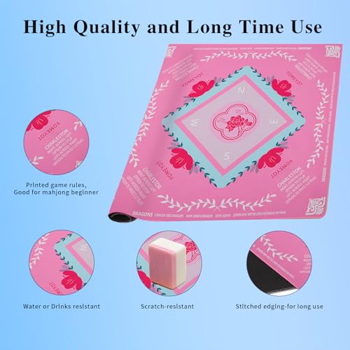 Pink Mahjong Mat 31.5"x31.5" American Mahjong Mat for Table with Printed Rules and Carry Bag Non-Slip Noise-Reducing Mahjong Table Mat Gift for Women (Pink) - color: Pink