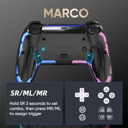 BETMI Wireless Controller for PS5, Pro/Slim/MAC/PC (Transparent Black) | Hall Effect Joysticks, Dual Vibration, Marco/Turbo/3.5mm Jack/6-Axis Gyro, Speaker, LED Gamepad for Steam Deck, L Pink R Cyan - color: Transparent Black, L Pink R Cyan