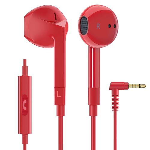 LUDOS FEROX Wired Earbuds in-Ear Headphones, 5 Year Warranty, Earphones with Microphone, Noise Isolation Corded for 3.5mm Jack Ear Buds for iPhone, Samsung, Laptop, Kids, School Students - Red - color: Red, style: 3.5 mm