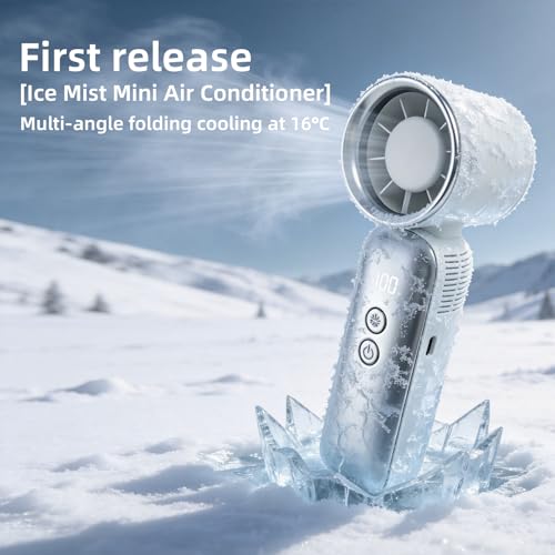Mini Handheld Turbo Fan with Freeze-Cool Handle, 35ft/s High-Speed Airflow, 12H Battery, USB-C Rechargeable, 2-in-1 Handheld/Desk Portable Fan for Travel Cruise Disney (Grey) - color: Grey