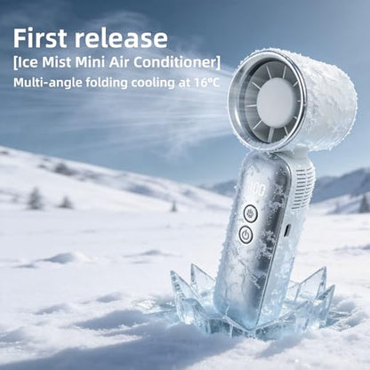 Mini Handheld Turbo Fan with Freeze-Cool Handle, 35ft/s High-Speed Airflow, 12H Battery, USB-C Rechargeable, 2-in-1 Handheld/Desk Portable Fan for Travel Cruise Disney (Grey) - color: Grey