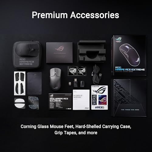 ASUS ROG Harpe Ace Extreme Wireless Esports Gaming Mouse – Carbon Fiber Build, 47g Lightweight, Tri-Mode Connectivity, 42K DPI, up to 70Hr Battery, Glass Skates, Pro-Approved, PC/Mac Support - Black - color: Black, style: Harpe Ace Extreme