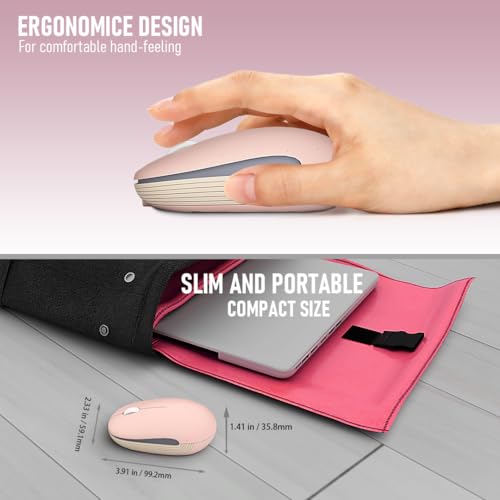 Wireless Mouse (Bluetooth+2.4G) Rechargeable Portable Silent Quiet Computer Mouse with 4000 DPI for Laptop/PC/Mac/MacBook/Chromebook/Surface Pro/iPad/Tablet Ambidextrous (Pink) - color: Pink