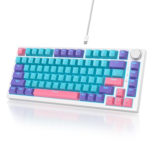 Owpkeenthy 75% Gasket Mounted Mechanical Gaming Keyboard Hot Swappable, Wired 82 Keys Knob RGB Keyboard with Red Switch PBT Keycaps for Win MAC (Joker) - color: Joker/Red Switch