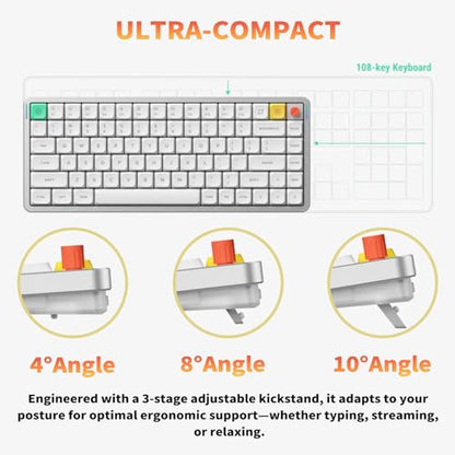 nuphy Air75 V3 Low Profile Mechanical Keyboard, 75% Custom Hot Swappable Wireless Keyboard with Gasket Mount, RGB Backlit, Multi-Device Bluetooth/2.4GHz/USB-C for Mac Windows, White-Red Nano Switch - color: White, size: Red nano Switch