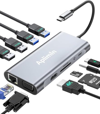 USB C HUB, USB C Adapter 11 in 1 Dongle with 4K HDMI, VGA, PD 100W, 1 X USB 3.0, 3 X USB 2.0 Ethernet, SD/TF Card Reader, 3.5mm Headphone Jack for iPhone 16/15 MacBook Pro/Air, Other Type C Laptops - style: 11 in 1