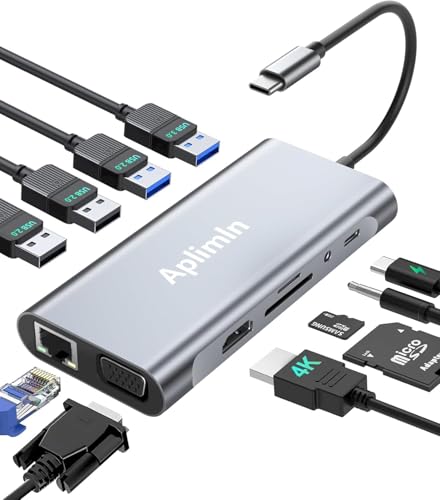 USB C HUB, USB C Adapter 11 in 1 Dongle with 4K HDMI, VGA, PD 100W, 1 X USB 3.0, 3 X USB 2.0 Ethernet, SD/TF Card Reader, 3.5mm Headphone Jack for iPhone 16/15 MacBook Pro/Air, Other Type C Laptops - style: 11 in 1