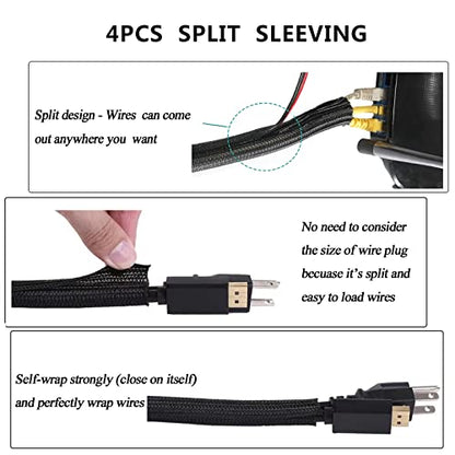 311Pcs Cable Management Organizer Kit 4 Cable Sleeve Split | 53Cable Clips 12Cord Clips Holder,22 Cable Ties, 20 Adhesive Wall Cable Tie, 200Fasten Cable Ties for TV Office Home - size: 311 PCS