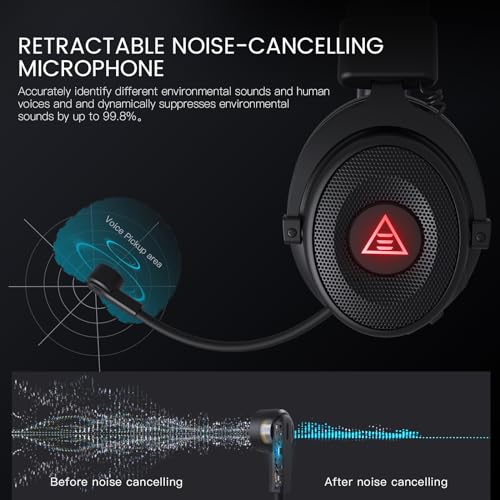 EKSA USB Gaming Headset for PC - Computer Headset with Detachable Noise Cancelling Mic, Surround‑Tuned Audio, 50MM Driver - Headphones with Microphone for PS4/PS5, Xbox One, Laptop, Office (Wireless) - color: Wireless Black