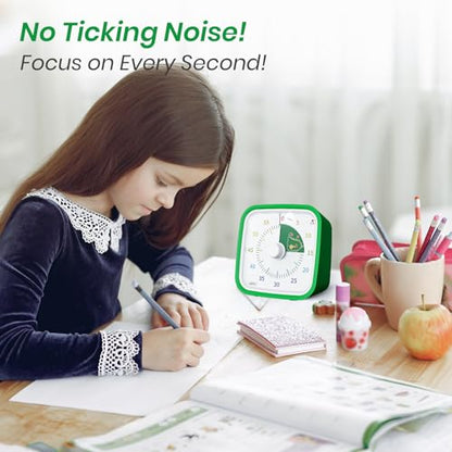 Dinosaur Visual Timer for Kids, 60-min Countdown Timer, Green | Protective Case, No Ticking, Mute and Ringing Alarm Available, Time Management Tool, Low Power Reminder, for Study,Game,Work - color: Green Dinosaur