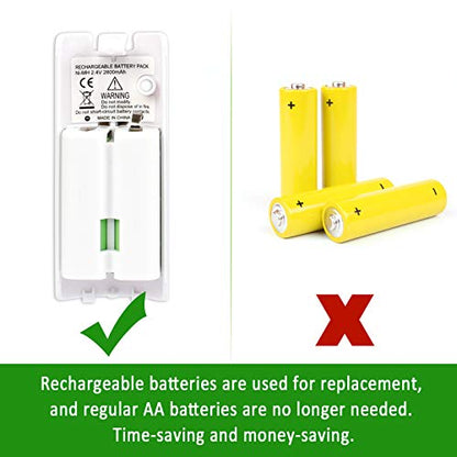 4 Pcs Wii Remote Batteries Rechargeable, 2800mAh High-Capacity Rechargeable Batteries for Nintendo Wii/Wii U Remote Controller (White)