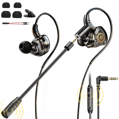 BlueFire Wired Gaming Earbuds with Mic, in-Ear Headphones with Deep Bass, Noise Isolating HiFi Earphones, 3.5mm Plug for PC PS5 Phone, Detachable Mic & Volume Control