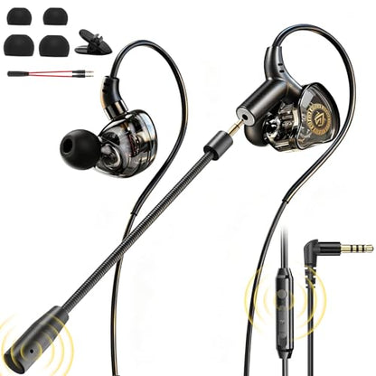 BlueFire Wired Gaming Earbuds with Mic, in-Ear Headphones with Deep Bass, Noise Isolating HiFi Earphones, 3.5mm Plug for PC PS5 Phone, Detachable Mic & Volume Control