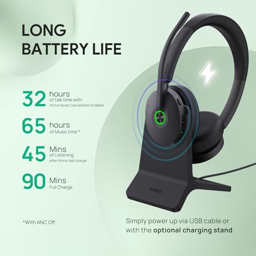 Yealink BH74 ANC Wireless Headset with Mic for Work, Bluetooth Headset Noise Cancelling with 6 AI Microphone,32H Battery Life & Mute Button,Microsoft Teams Premium Open Office Certified,UC Compatible - color: Black (UC), style: BH74