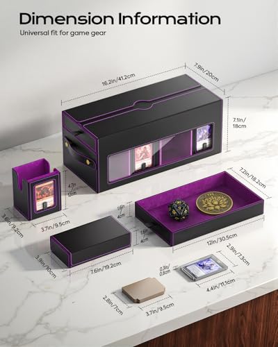 MoKo Commander Deck Box for MTG with Handle & Dice Tray, 8+2 Modular Design | 8-Deck Modular Card Case, Magnetic Holders & Dividers Included, Holds 1040+Double-Sleeved Cards, Playmat Storage, Fit TCG/EDH - color: Black Purple