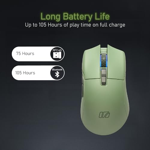 iRocks M31R Wireless Gaming Mouse, Triple Mode 2.4G/ Bluetooth/USB-C Detachable Cable Gaming Mouse, Kailh GM8.0 Mouse Switches, Advanced PixArt PAW3395 Optical Sensor, Up to 26,000 DPI - Olive Green - color: Olive Green