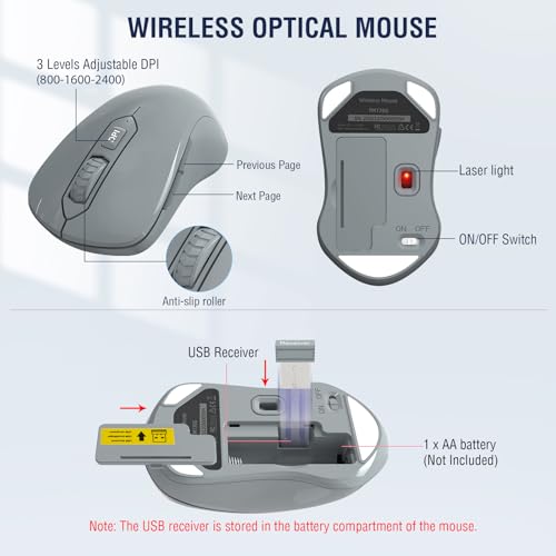 Wireless Keyboard and Mouse Combo, EDJO 2.4G Full-Sized Ergonomic Computer Keyboard with Wrist Rest and 3 Level DPI Adjustable Wireless Mouse for Windows, Mac OS Desktop/Laptop/PC(Grey) - color: Gray