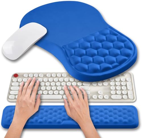 Hokafenle 2 in 1 Ergonomic Mouse Pad Wrist Support & Wrist Rest for Computer Keyboard Set, with Relieve Carpal Tunnel Pain Massage Bulge and Full Memory Gel Design (2In1 Set, Dg Blue) - color: Hk016-dg Blue