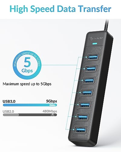 PHIXERO 7 Port USB Hub, 3.3FT/1M Long Cable USB 3.0 Hub Multi USB Port Hub Adapter Extension USB Splitter USB Hub for PC, Compatible with All USB 3.0/2.0/1.1 Device - size: 1m Cable