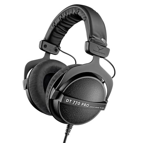 beyerdynamic DT 770 Pro Studio Headphones (80 Ohm, Black) | Closed Back, Over Ear, Wired Professional Home Recording, Podcast, Monitor, Limited Edition Black Velour Ear Pads - color: Black, size: 80 OHM