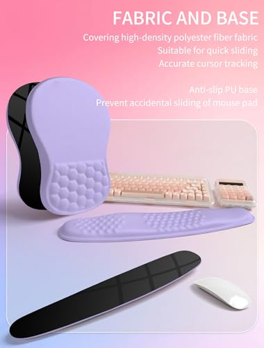 Hokafenle 2in1 Combination, Wave Keyboard Wrist Rest and Ergonomic Curvature Mouse Pad Wrist Support for Relieve Wrist Pain, Filled with Soft Cushion Memory Foam, Purplish Blue - color: Purplish Blue