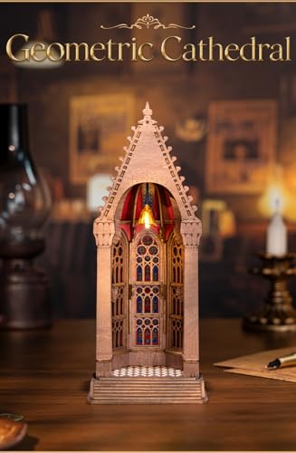 Rowood 3D Puzzle,Gothic Architecture Buiding Set Wooden Model Kits for Adults,DIY Adult Craft Kits with LED,Chirstmas Birthday Gift-Geometric Cathedral